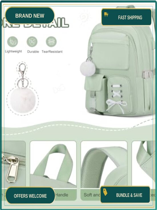4PC Backpack Set with Lunch Bag & Crossbody for Teen Girls School Travel main image 4